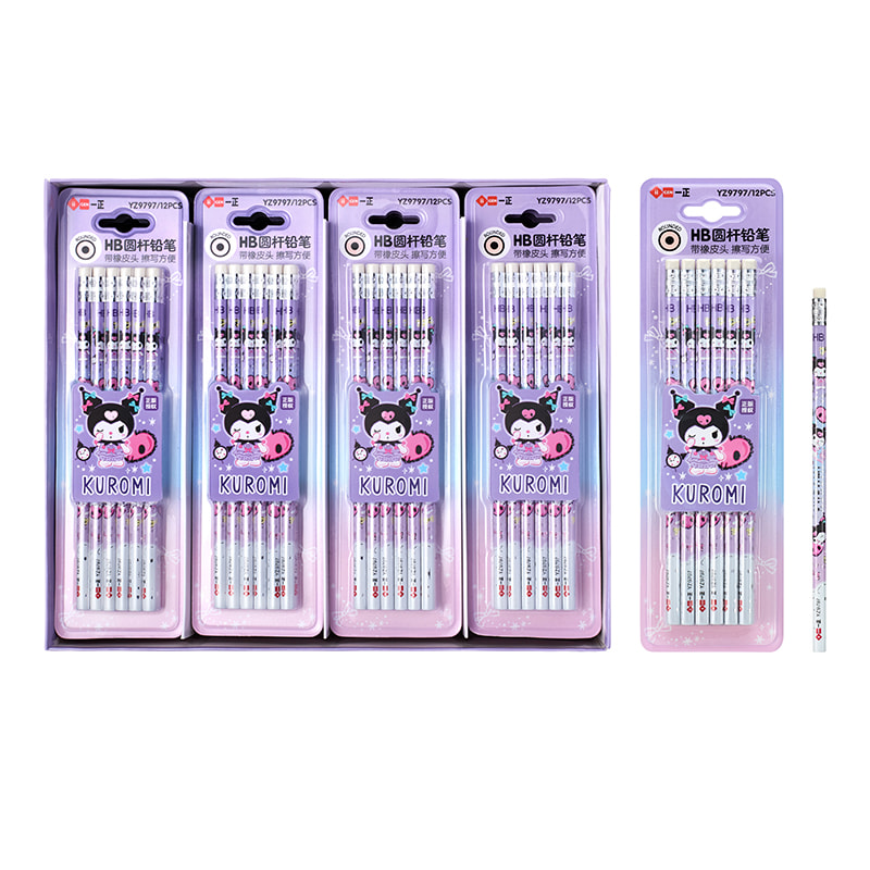 YZ9797 Kuromi HB Rundstift-Set mit Radiergummispitze (Blister)